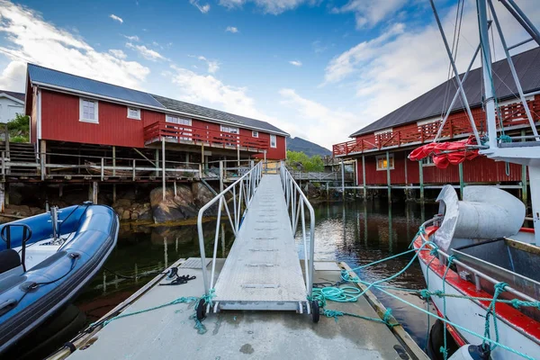 Vista Del Villaggio Pescatori Sorvagen Con Tipiche Case Rorbu Barche — Foto Stock