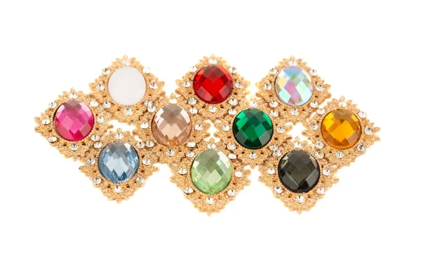 Cabochons Avec Strass Colorés Isolés Sur Fond Blanc — Photo