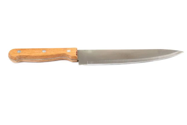 Cuchillo Cocina Con Mango Madera Aislado Sobre Fondo Blanco — Foto de Stock