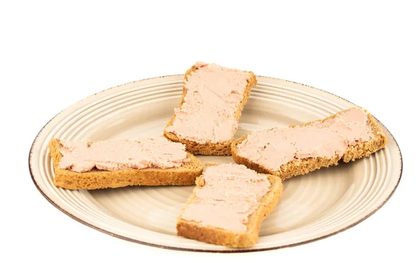 Sandwiches Con Paté Plato Aislado Sobre Fondo Blanco — Foto de Stock