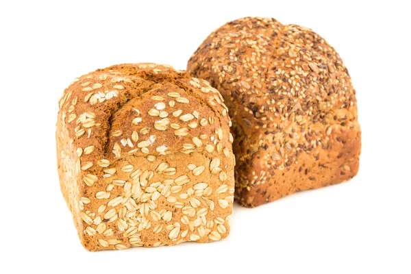 Wholegrain Bread Buns Seeds Oat Isolated White Background — Stock Photo, Image