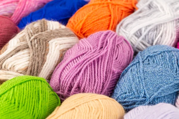 Stack Colorful Knitting Yarn Clews Close Picture — Stock Photo, Image