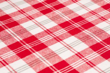 Arka plan olarak kırmızı ve beyaz mutfak havlusu dokusu, yatay resim.