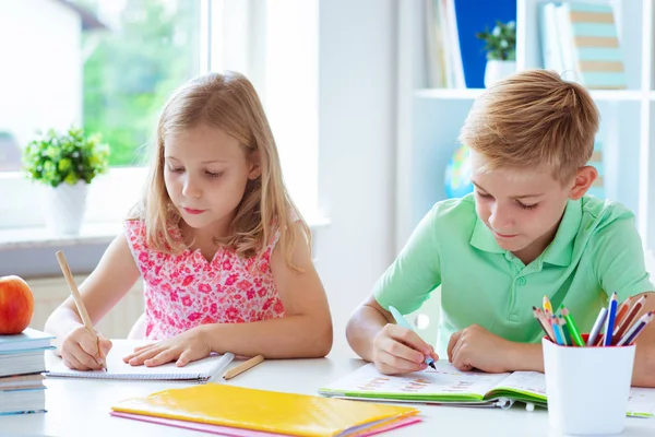 Cute Schoolchildren Came Back School Learning Table Classroom — Stock Photo, Image