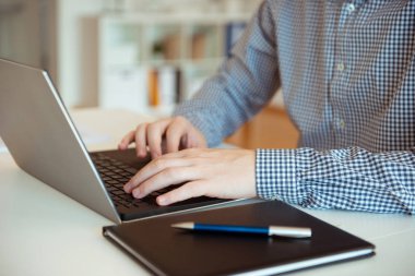 Laptop ile çalışan erkeğin portre fotoğrafı 