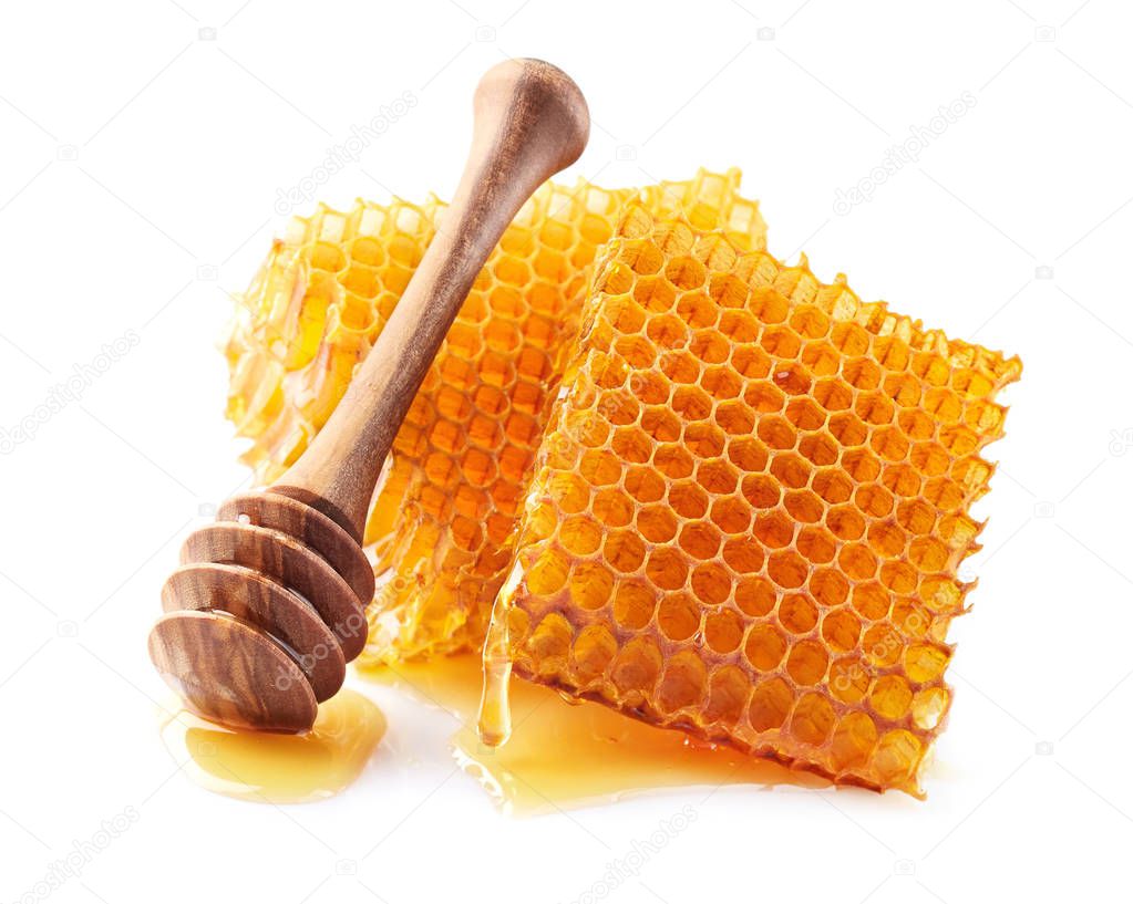 Honeycomb with spoon in closeup