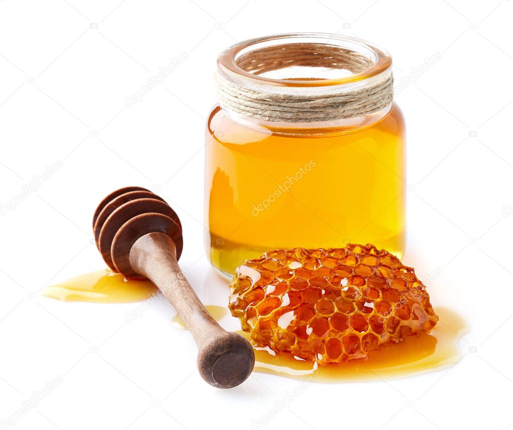 Honey with honeycomb in closeup
