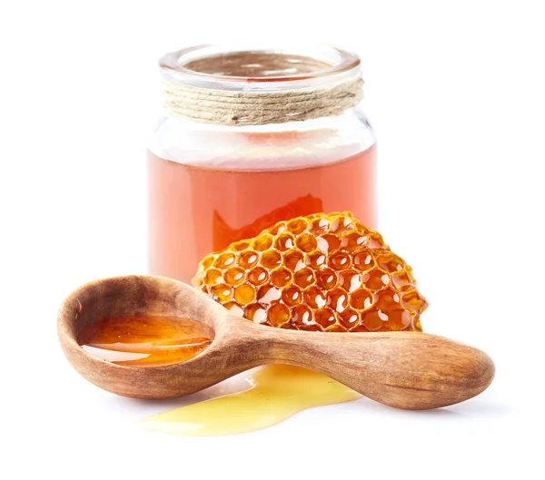 Honung Och Honeycomb Närbild — Stockfoto