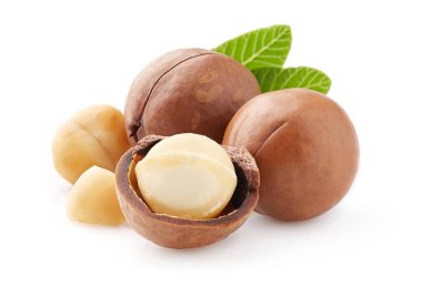 Yakın çekimde çekirdek fındık ile Macadamia