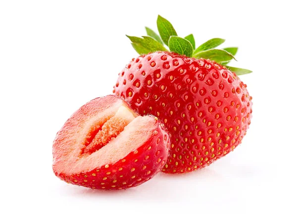 Ripe strawberry with slice in closeup — Stock Photo, Image