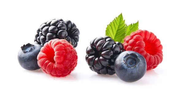 Raspberry Blueberry Blackberry White Background — Stock Photo, Image