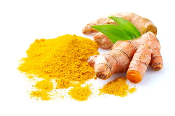 Radice Curcuma Con Foglie Sfondo Bianco — Foto Stock