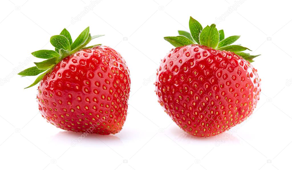 Strawberries in closeup on white background