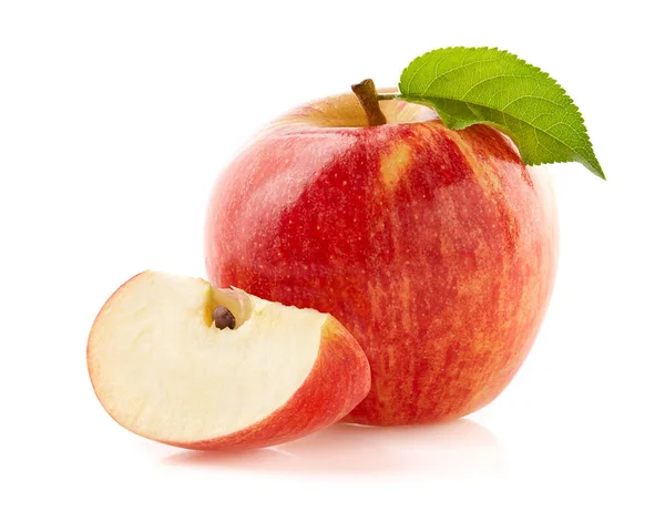 Червоне Яблуко Скибочкою Білому Тлі — стокове фото