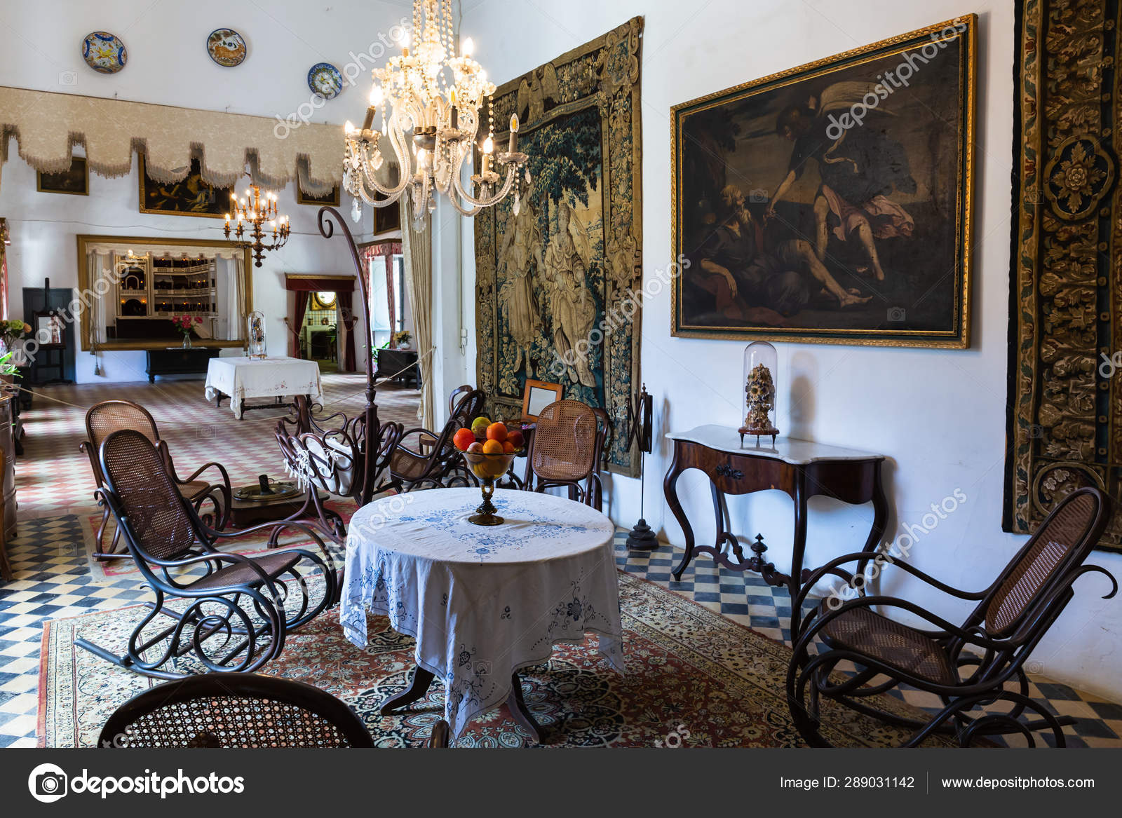 Interior Of The Living Room Of The Old Spanish Manor Stock