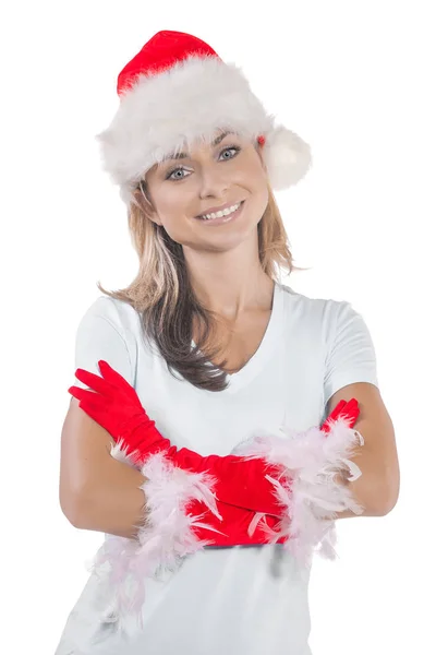 Bela sorrindo natal feminino isolado — Fotografia de Stock