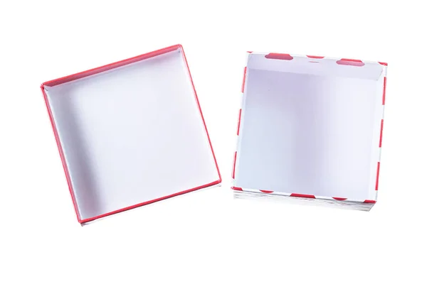 Άνοιξε το κουτί άδειο κόκκινο δώρο απομονωθεί σε λευκό — Φωτογραφία Αρχείου