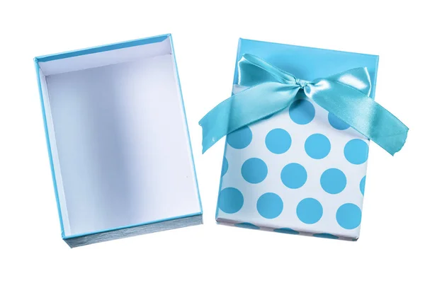 Geöffnete, handgefertigte blaue Geschenkbox isoliert auf weiß — Stockfoto