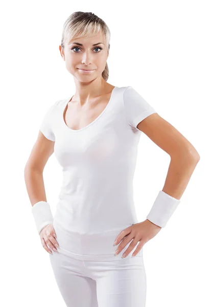 Bella donna sportiva ritratto di giovane ragazza indossato sport bianco — Foto Stock