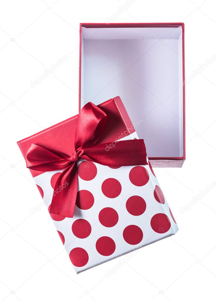 Opened handmade red gift box isolated on white