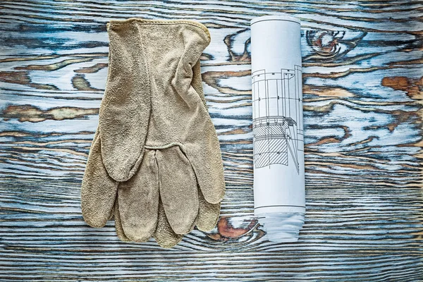 Δέρμα προστατευτικά γάντια κατασκευαστικά σχέδια σε vintage ξύλινα b — Φωτογραφία Αρχείου
