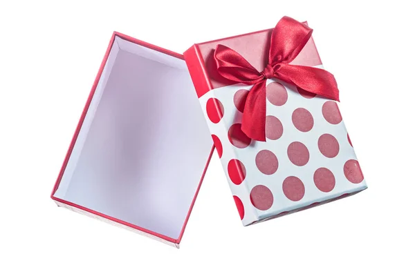 Opened handmade red present box isolated on white — Stock Photo, Image