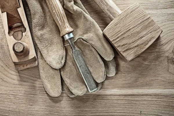 Conjunto Herramientas Carpintería Sobre Tabla Madera — Foto de Stock