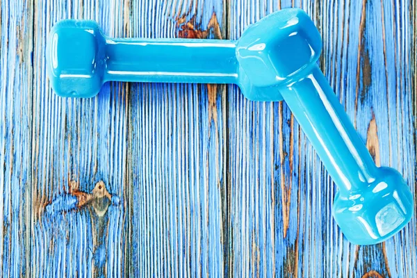 Par Pesas Azules Sobre Tabla Madera Vintage —  Fotos de Stock