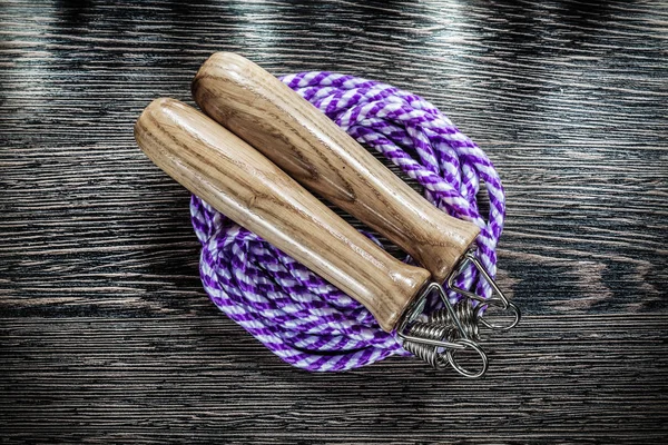 Rolled Skipping Rope Vintage Wooden Board — Stock Photo, Image