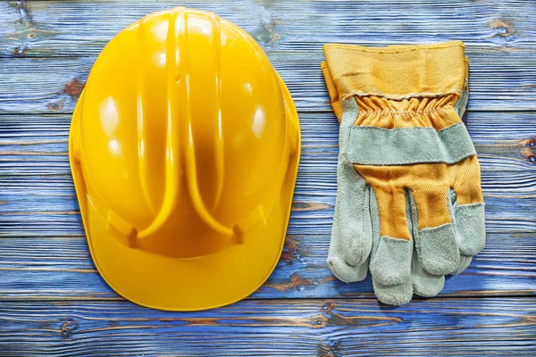 Safety Gloves Building Helmet Vintage Wooden Board — Stock Photo, Image