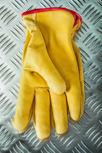 Leather Safety Gloves Corrugated Metal Texture — Stock Photo, Image
