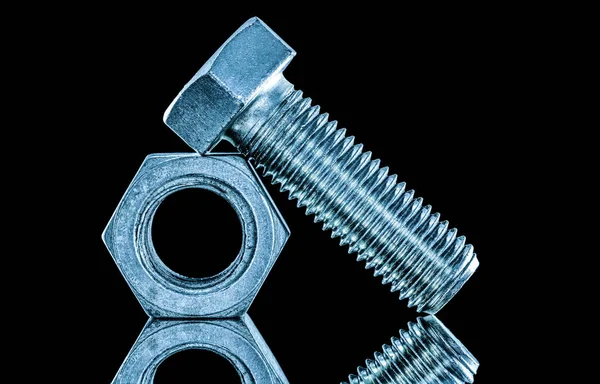 Stainless Construction Nut Screwbolt Black Surface — Stock Photo, Image