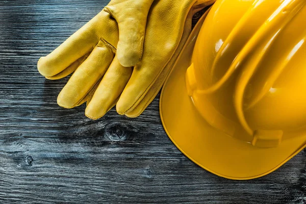 Safety Gloves Hard Hat Wooden Board — Stock Photo, Image