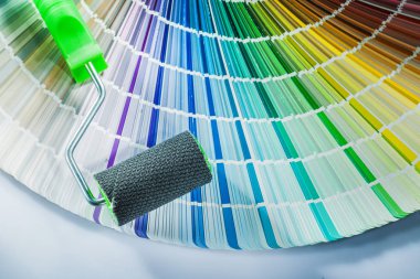 Beyaz arka plan üzerinde boya silindiri pantone fan.