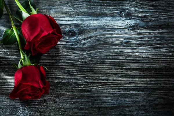 Expanded Red Roses Wooden Board Copy Space — Stock Photo, Image