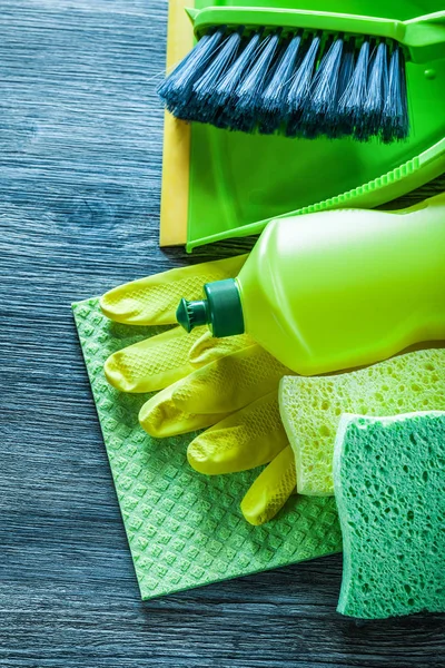 Set Household Cleaning Objects Wooden Board — Stock Photo, Image