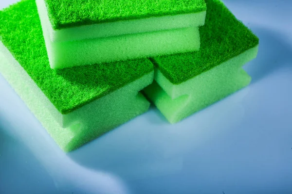 Set New Green Cleaning Sponges White Background — Stock Photo, Image