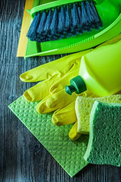 Samenstelling Van Huishoudelijk Wassen Tools Houten Plank — Stockfoto