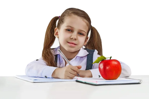 Beautiful Little School Girl Table — Stock Photo, Image