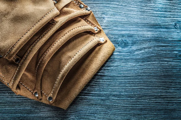 Leather Construction Belt Vintage Wooden Board — Stock Photo, Image