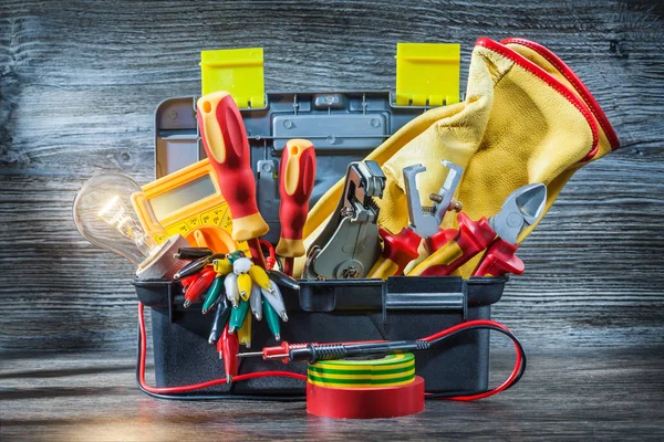 Electric Tools Set Little Toolbox Vintage Wood — Stock Photo, Image