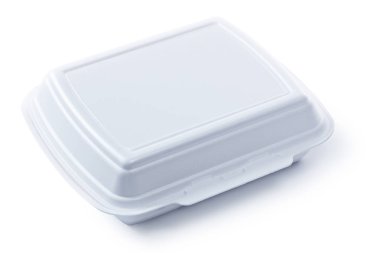 Polistren paket servisi olan restoran gıda kutusu beyaz izole