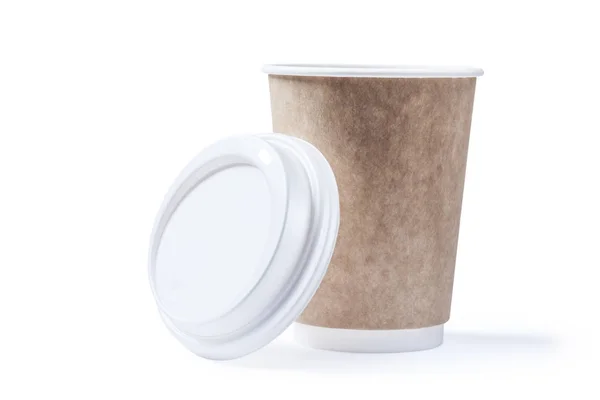 Café ouvert tasse de papier isolé sur blanc — Photo