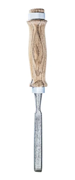 木製の柄が孤立した木工ツールの狭いノミ — ストック写真