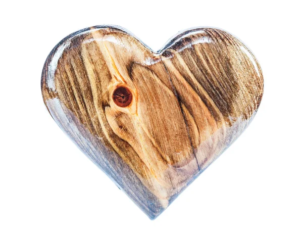 Glossy laked vintage wood heart isolated on white — Stock Photo, Image