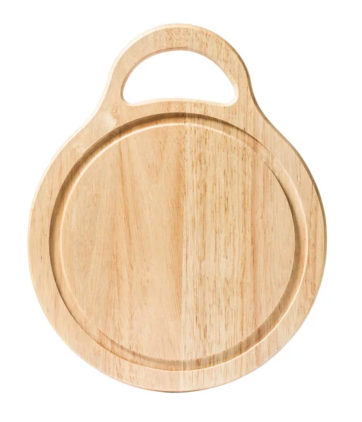 Tabla de cortar de cocina redonda hecha de madera natural aislada en w —  Fotos de Stock