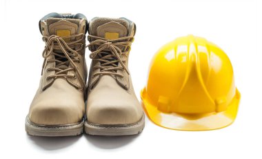 construction tools leather working boots and yellow helmet isola clipart