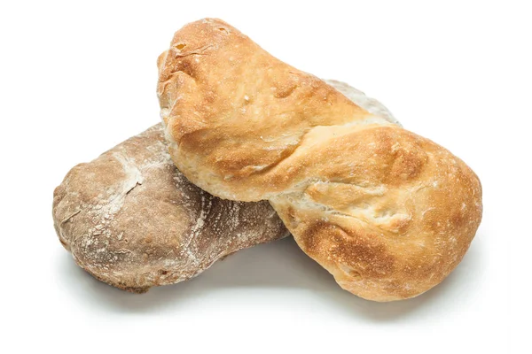 Twee krakelingen van brood geïsoleerd op witte achtergrond — Stockfoto