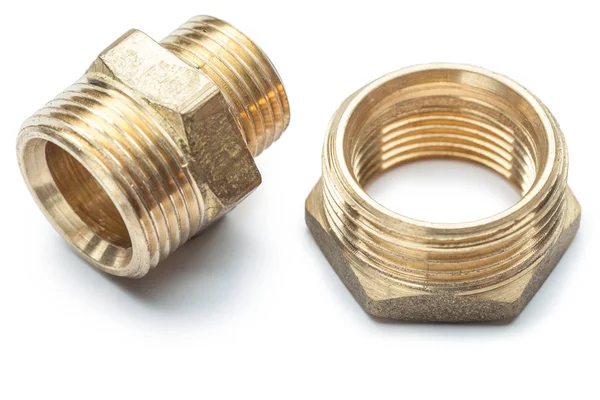 Plumbing tools brass pipe connector isolated — Stock Photo, Image