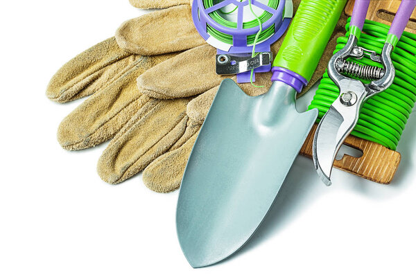 set of gardening tools isolaed on white background